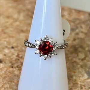 Fragrant Jewels Silver Ring with Radiant Red Stone